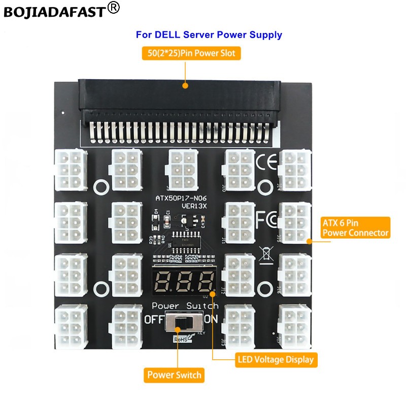 2400W Server Psu Breakout Board - 17 * PCI-E 6Pin Connector Server